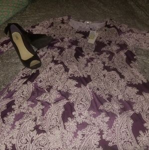 Purple dress with white paisley print Size 2x BNWT